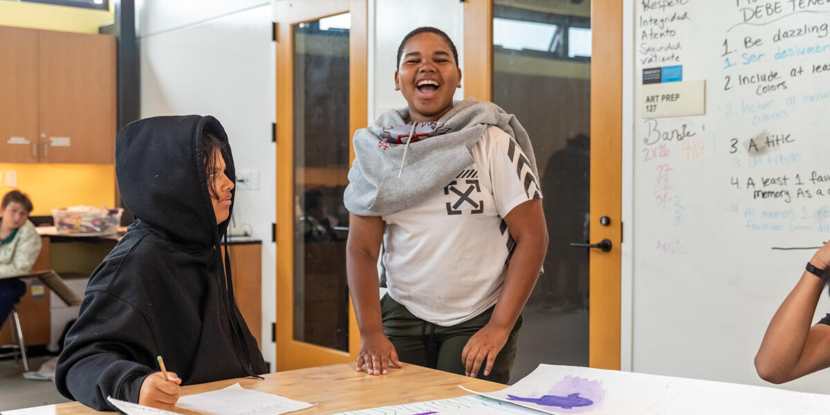 Crissy Field Center youths laughing out loud in the art room.