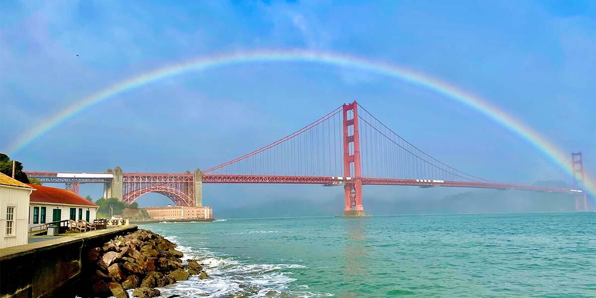 Rainbow above the Golden Gate Bridge. 