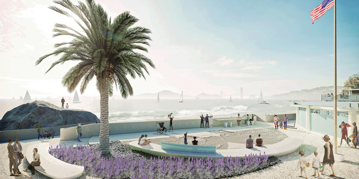 A rendering of the China Beach rehabilitation project west plaza area