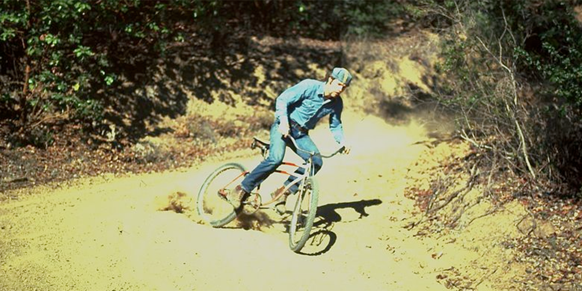 Joe Breeze finding the groove on Otis Guy’s 1944 Schwinn Excelsior X one-speed in Switchback #2 (a.k.a. Camera Corner), December 1976.