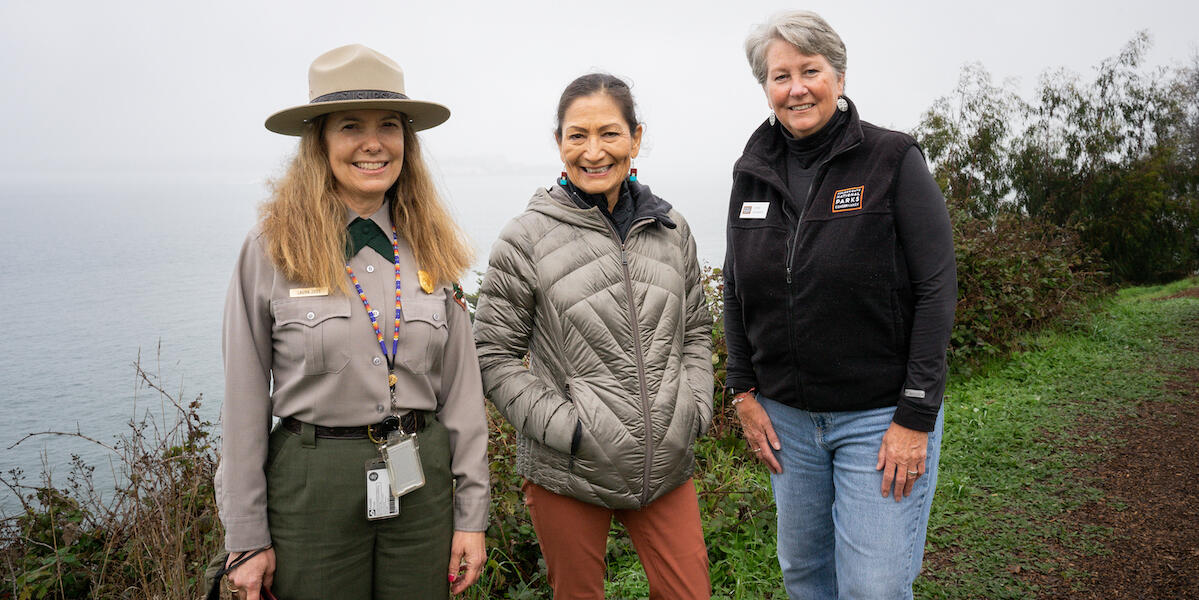 From left: GGNRA General Superintendent Laura Joss, Secretary of the Interior Deb Haaland, and Parks Conservancy President and CEO Chris Lehnertz.
