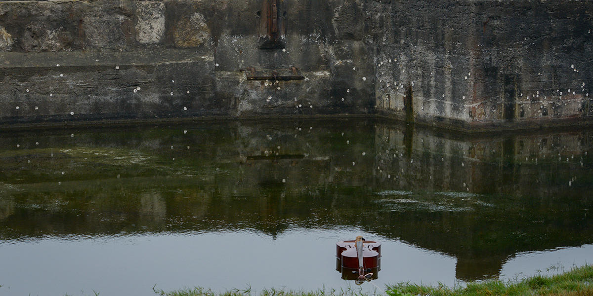 Cello floats in waters of Sutro Baths.