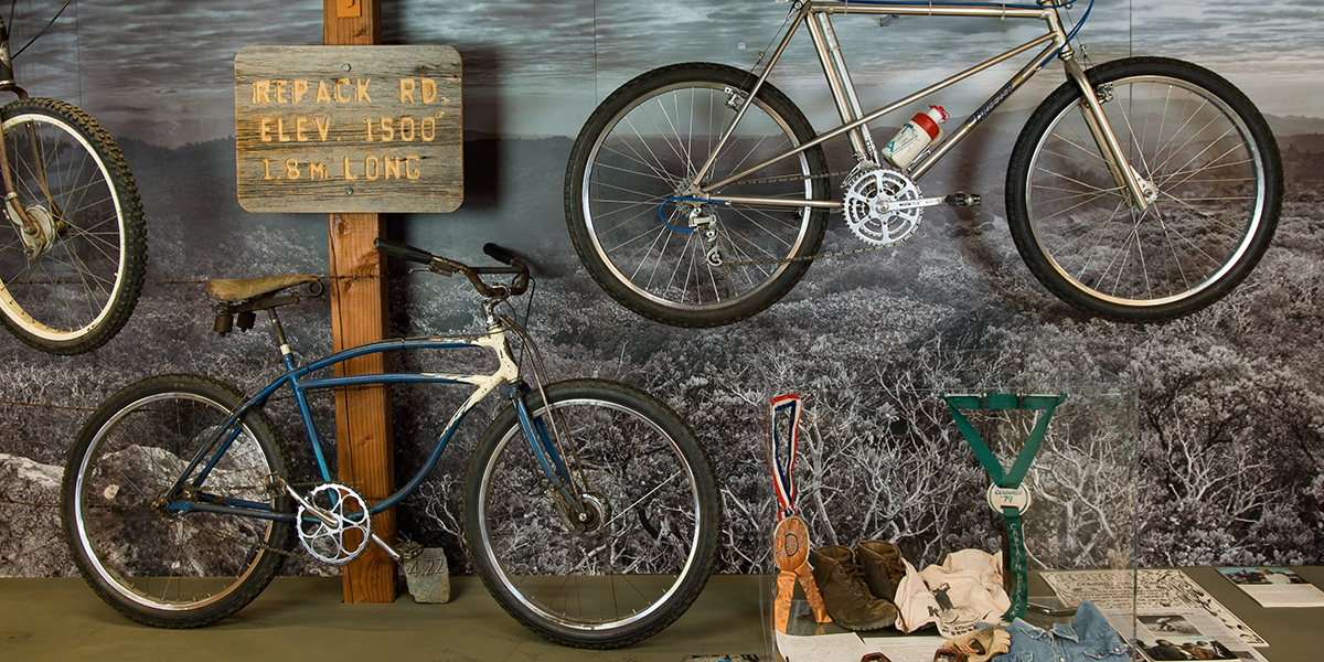 Display of original balooners at Marin Museum of Bicycling MMB