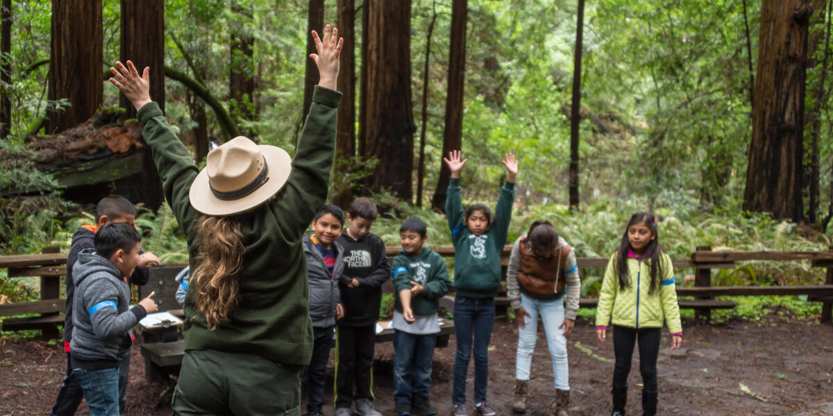 Muir Woods with ranger and kids