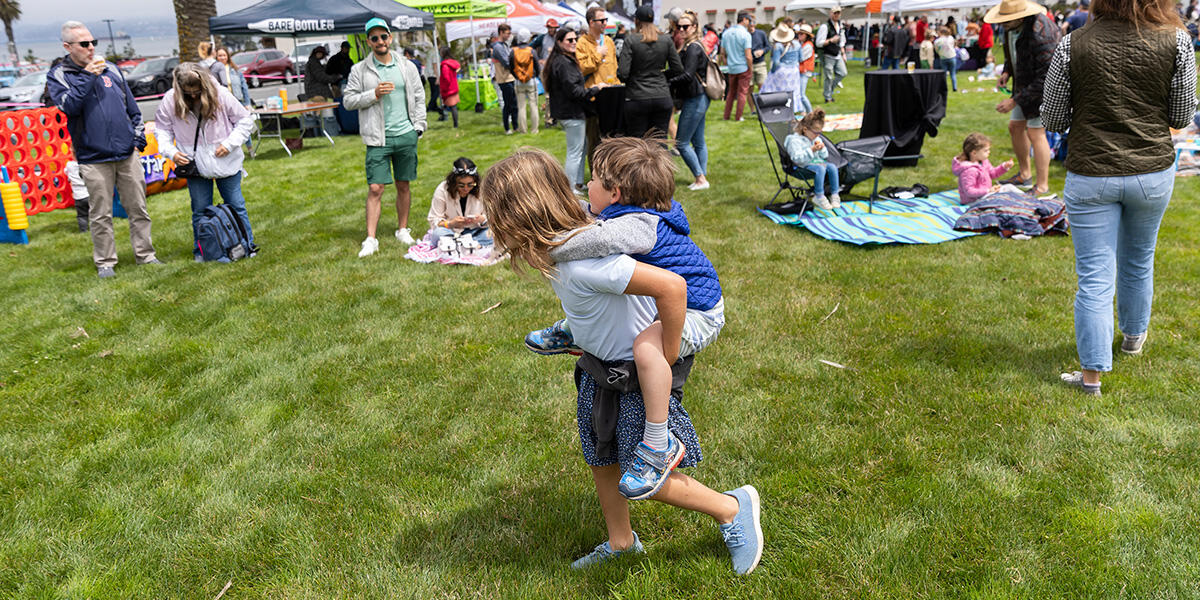 Kids playing at the family-friendly Parks4All: Brewfest, a beer festival and fundraiser, on Saturday, July 29th, 2023 in the Presidio of San Francisco. 