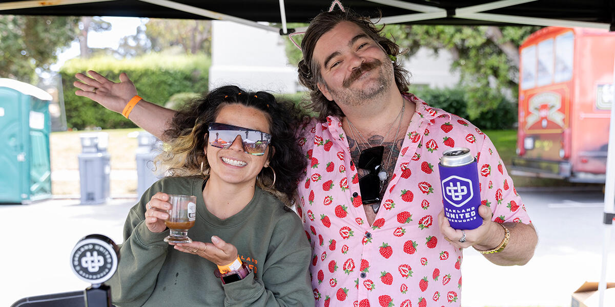 Oakland United Beerworks employees smile for picture at Parks4All: Brewfest, a beer festival and fundraiser, on Saturday, July 29th, 2023 in the Presidio of San Francisco. 