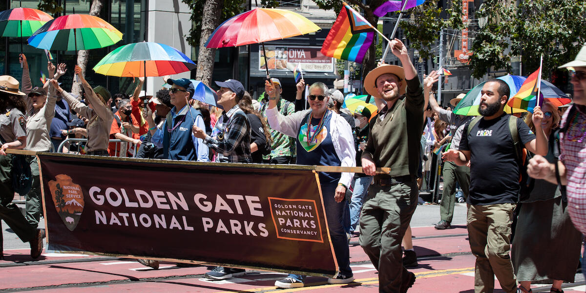 Golden Gate National Parks community marching at the 2022 SF Pride parade.