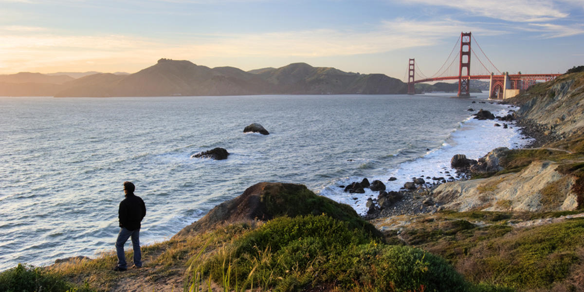 Sweeping views of the Pacific Ocean and the Golden Gate, rugged cliffs, and an astonishing array of plant and animal life await visitors to the Presidio’s western shoreline.