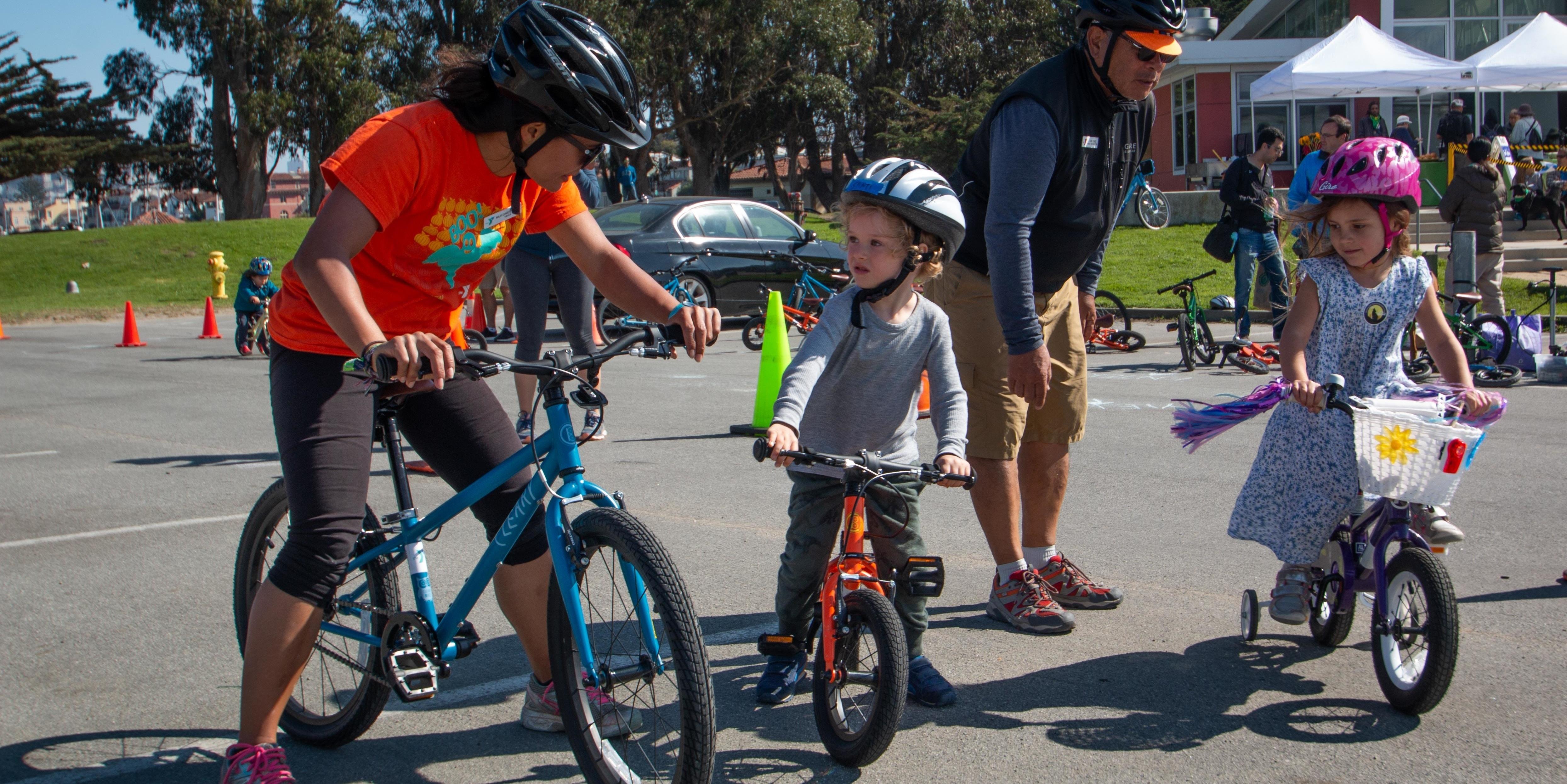 Young cyclists set off from Crissy Field