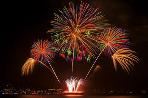Fireworks over San Francisco Bay.