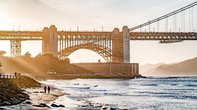 View of the Golden Gate Bridge from along the beach