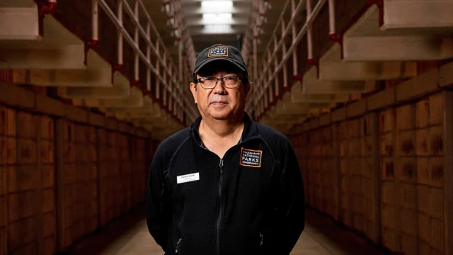 Edwin Sera, longtime Parks Conservancy employee, on Alcatraz Island.