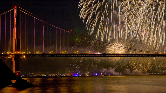 Fireworks over the Golden Gate Bridge
