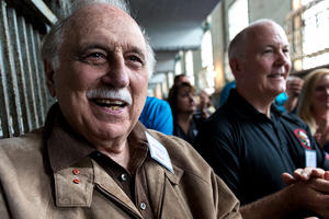 Former Alcatraz guard George DeVincenzi and other alumni participate in a reunion on the island in 2015.