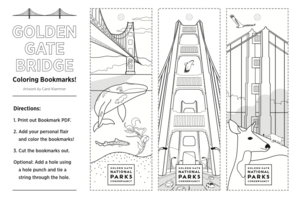 Golden Gate Bridge themed bookmarks that you can download and color.