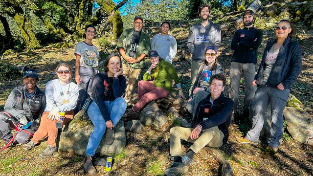 Interns, Fellows and Staff from the Community Science and Conservation team collecting data on Mount Tam
