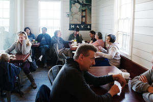 Visitors at the Warming Hut Cafe