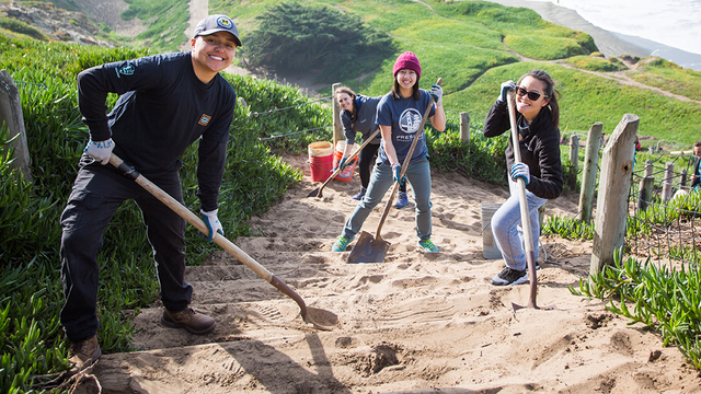 Volunteers work at Fort Funston