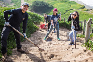 Volunteers work at Fort Funston