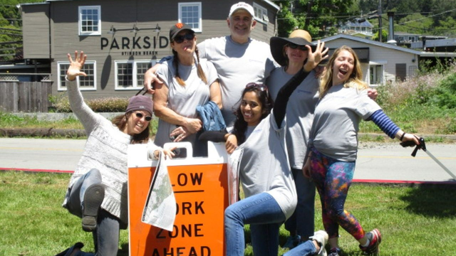 Volunteers celebrating in Stinson Beach.