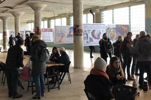 Participants at the Future IDs at Alcatraz 'Day of Public Programs' on Feb. 16, 2019, at the New Industries Building on Alcatraz Island.