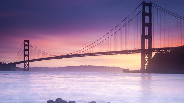 Golden Gate Bridge at sunset from Fort Baker