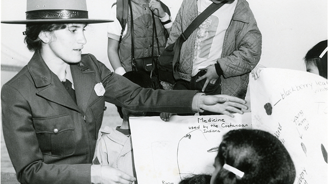 Ranger Mia Monroe conducting a program with children in the GGNRA