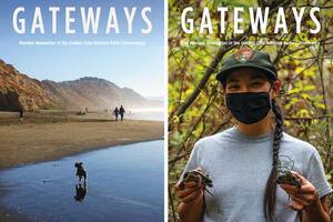 Covers of quarterly Gateways newsletter, covering national parks in San Francisco Bay Area.