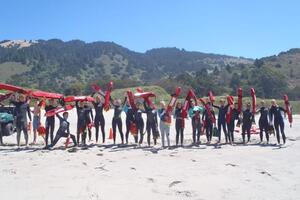 Jr. Lifeguards show off their swim rescue buoys at Stinson Beach