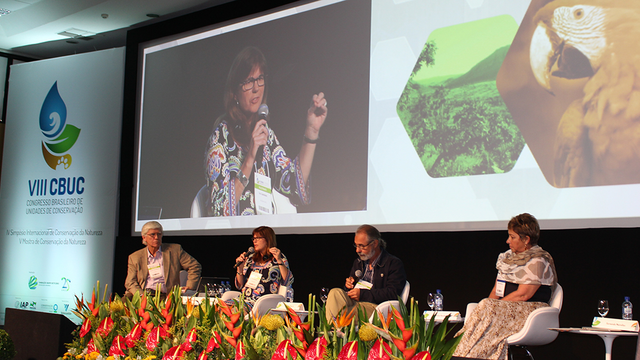 Parks Conservancy Director Sue Gardner presents at a plenary session of the Eighth Brazilian Congress on Protected Areas