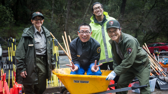 Volunteers have fun while working hard