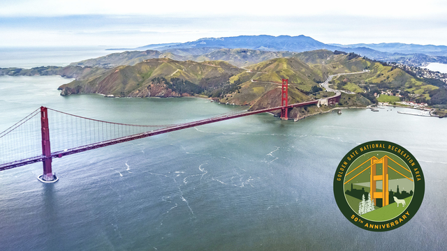 The Golden Gate Bridge, Marin Headlands and Mt. Tam seen in an aerial image.
