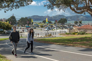 Hikers on the Bay Trail at Fort Mason