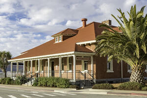 Visitor Center building, with the Golden Gate Bridge in the background