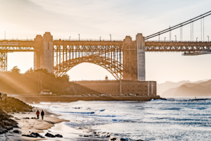 View of the Golden Gate Bridge from along the beach