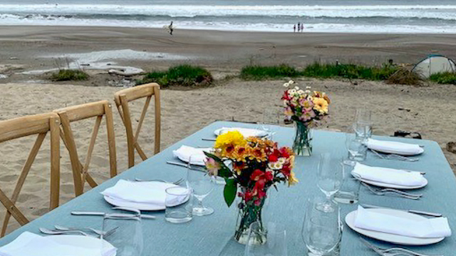 A fancy dining table is set on Stinson Beach.