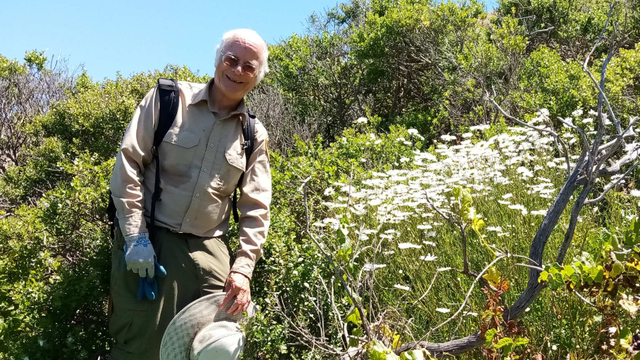 A volunteer poses with vegetation in Tennessee Valley.