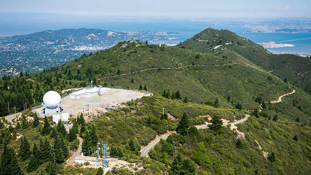 Aerial view of the former Mill Valley Air Force Station atop West Peak