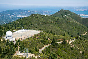 Aerial view of the former Mill Valley Air Force Station atop West Peak