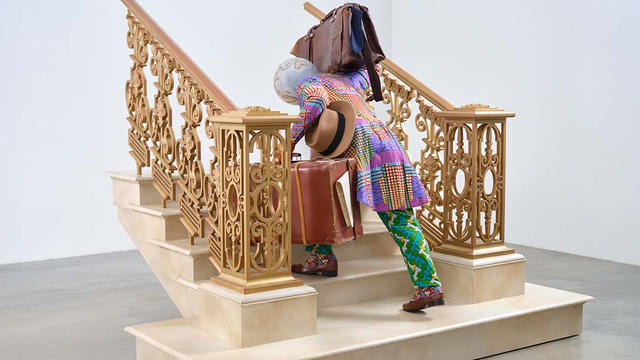 British artist Yinka Shonibare’s large-scale sculptural installation Man Moving Up