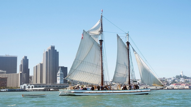 Schooner Alma sailing in the Aquatic Park lagoon