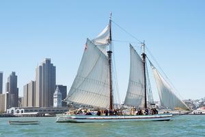 Schooner Alma sailing in the Aquatic Park lagoon