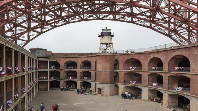 Image of the interior of Fort Point with the lighthouse
