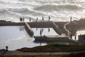 Visitors recreating in the Sutro Bath ruins