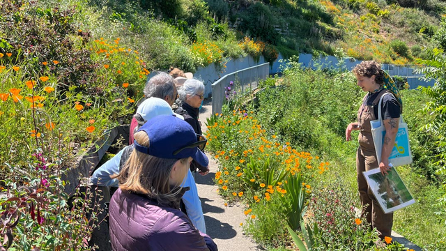 Natalie Korengold leading Parks Conservancy members through a tour of the gardens