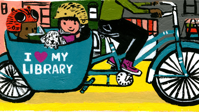Illustration of family on bike by Zachariah OHora 