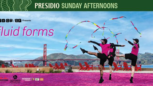 Ribbon dancers performing at the Presidio Tunnel Tops for FACT/SF Fluid Form