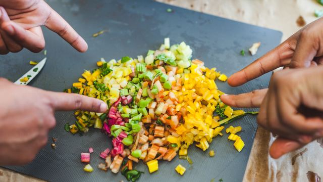 Chopped vegetables provide a colorful aesthetic