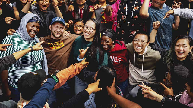 From left, Middle School Summer Programs Instructors Imari Keith, Aiden Koontz, Kathleen Wong, Olive Tambou, Dion Chung, and Nhi Nguyen. The six youth leaders from summer 2019 were all past participants in Crissy Field Center programs.