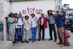 Eloy Martinez, third from right, at an event on Alcatraz.